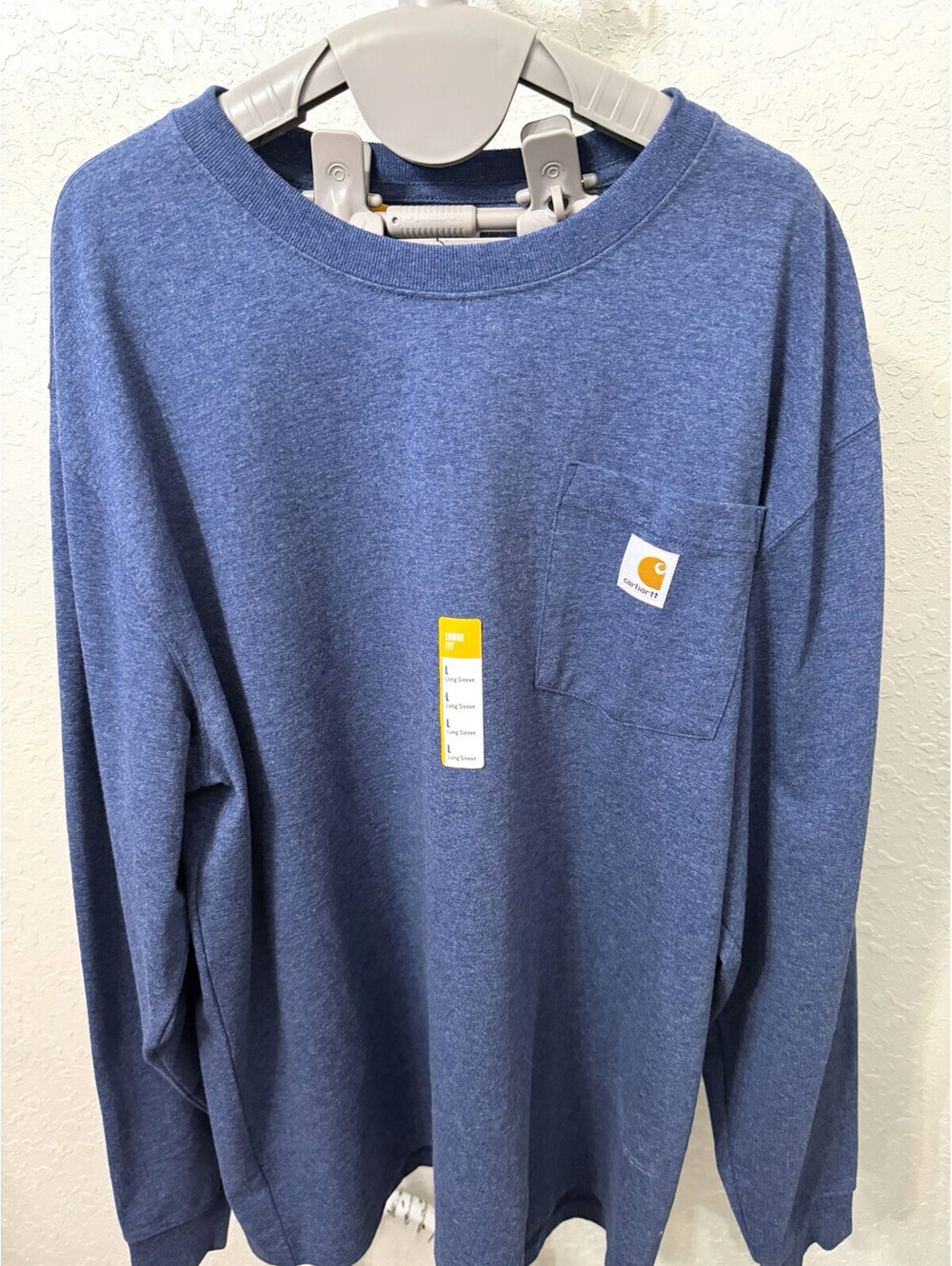 Carhartt K126 Men's Loose Fit Heavyweight Long Sleeve Pocket Tee Blue L